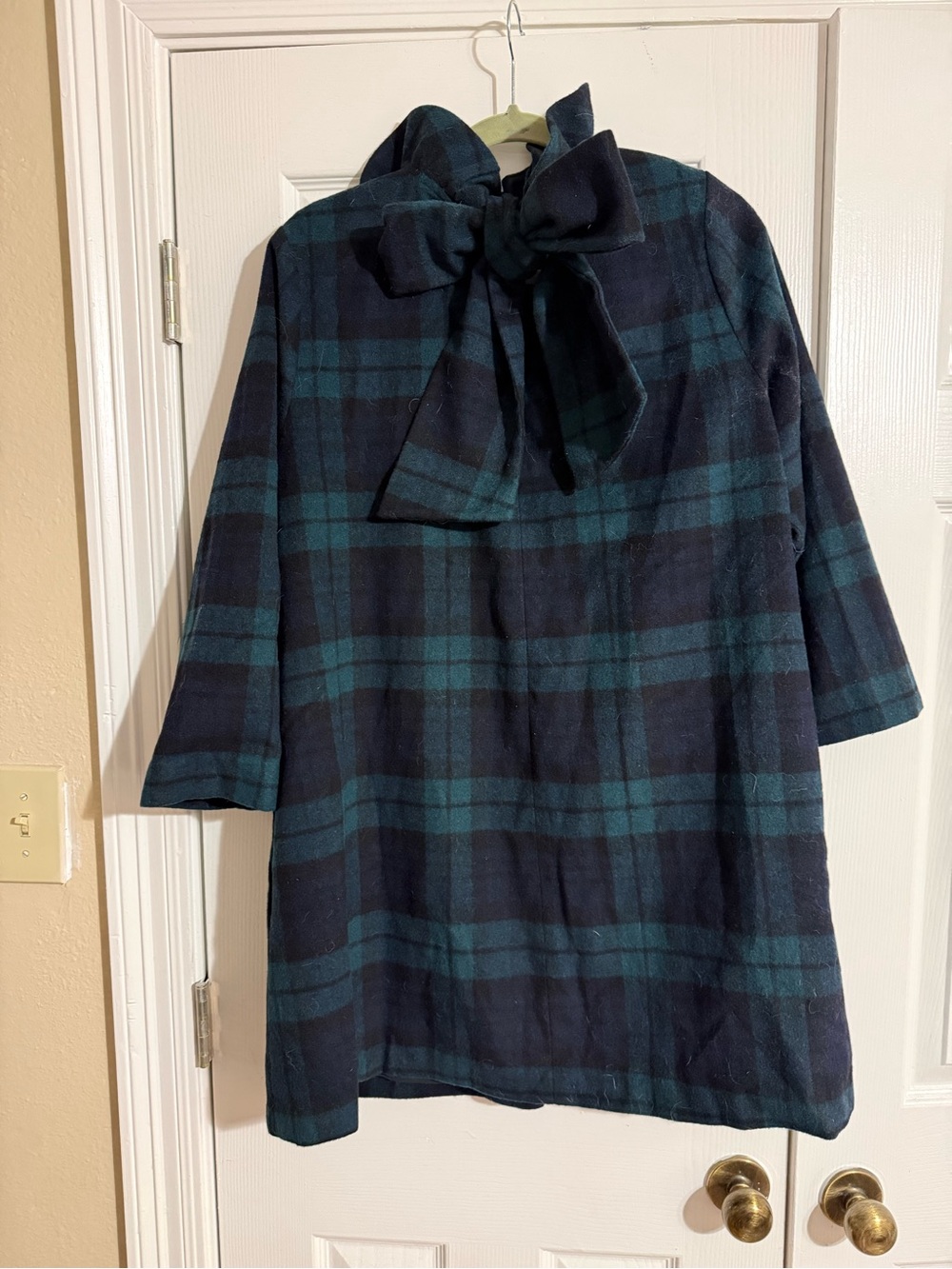 Tuckernuck Navy & Forest Green Plaid Ruffle-Collar Pea Coat - Picture 2 of 2